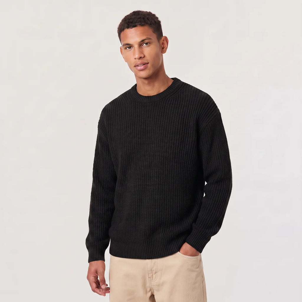 Men's Relaxed Fit Ribbed Knit Sweater – Crew Neck | Nero & Luya