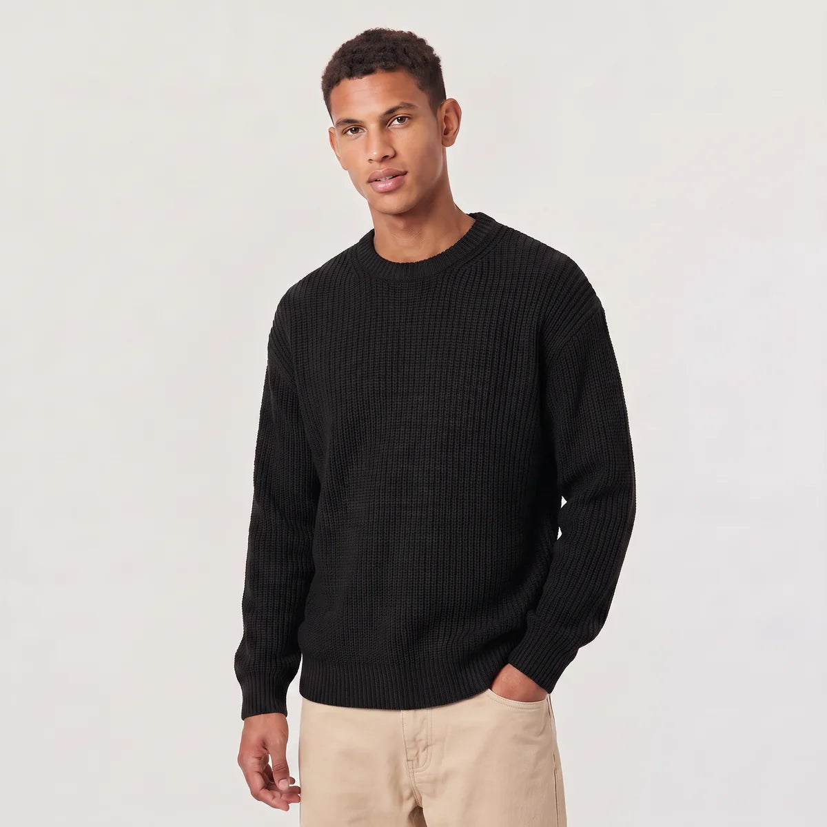 Men's Relaxed Fit Ribbed Knit Sweater – Crew Neck | Nero & Luya