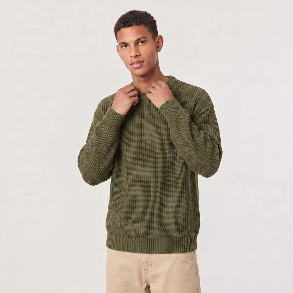 Men's Relaxed Fit Ribbed Knit Sweater – Crew Neck | Nero & Luya