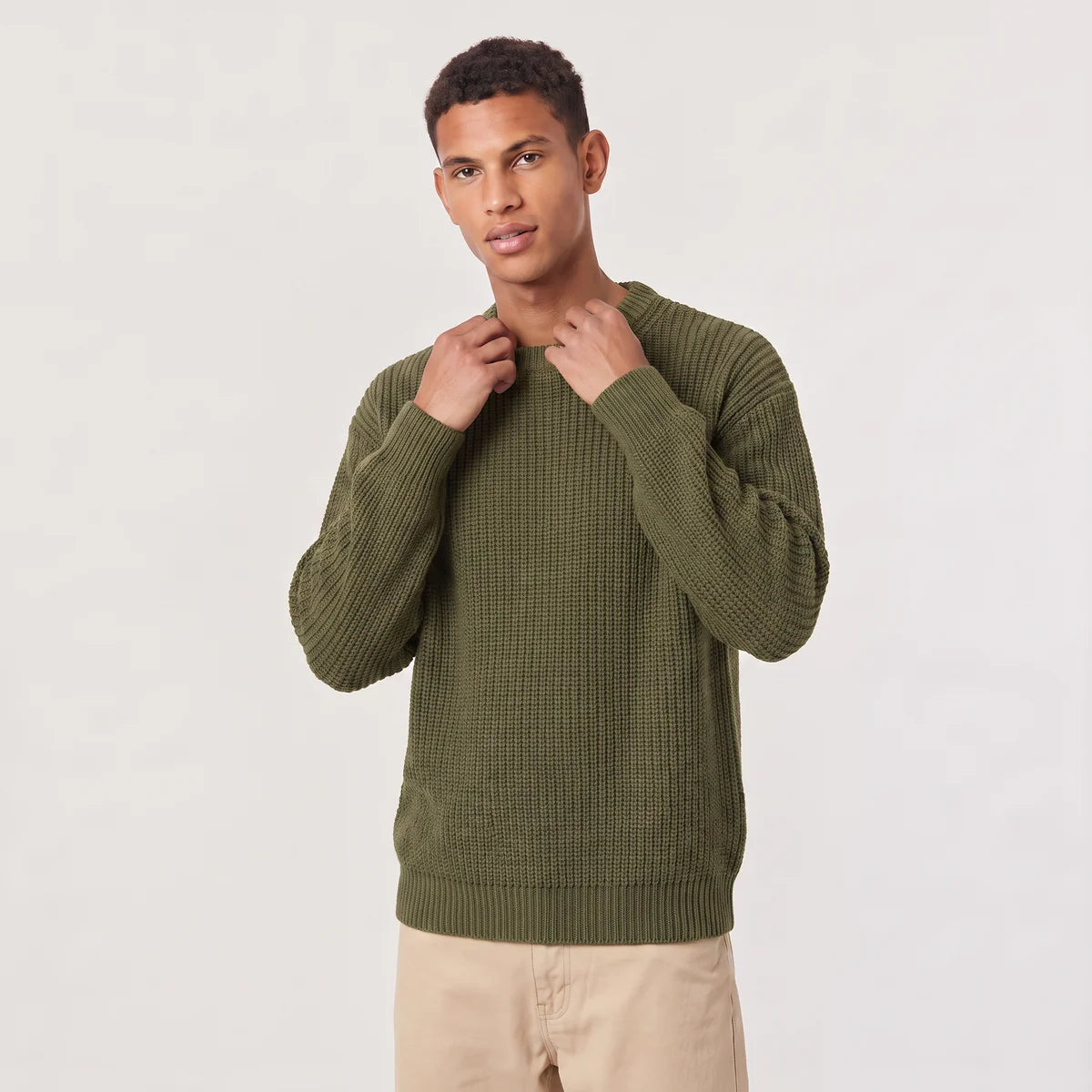Men's Relaxed Fit Ribbed Knit Sweater – Crew Neck | Nero & Luya