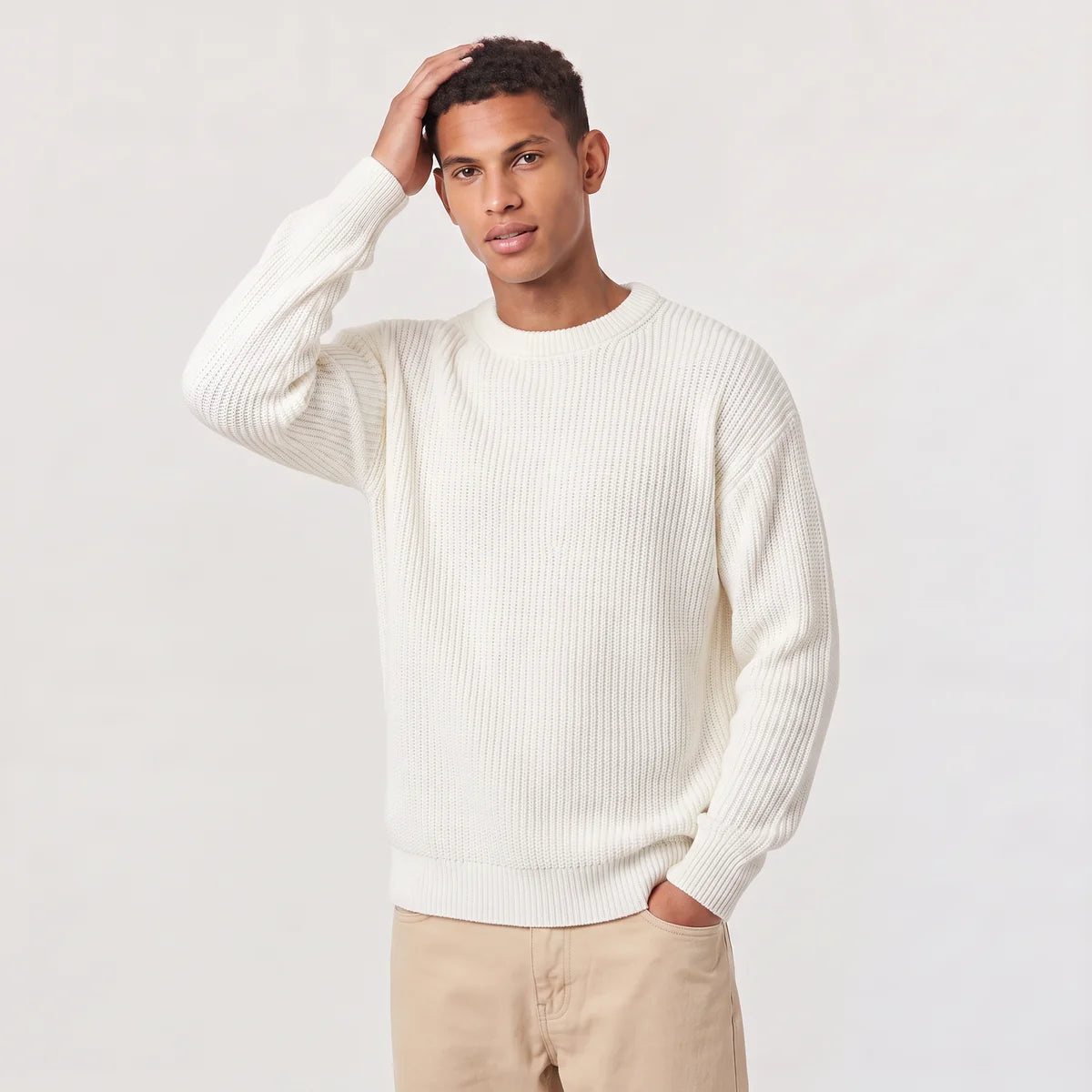 Men's Relaxed Fit Ribbed Knit Sweater – Crew Neck | Nero & Luya