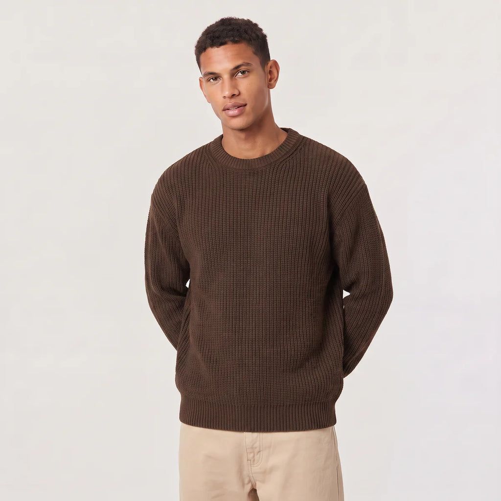 Men's Relaxed Fit Ribbed Knit Sweater – Crew Neck | Nero & Luya