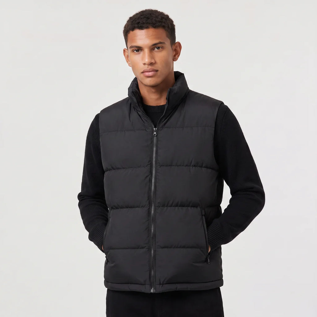 Men's Quilted Puffer Vest – Stand Collar Zip-Up Winter Vest | Nero & Luya