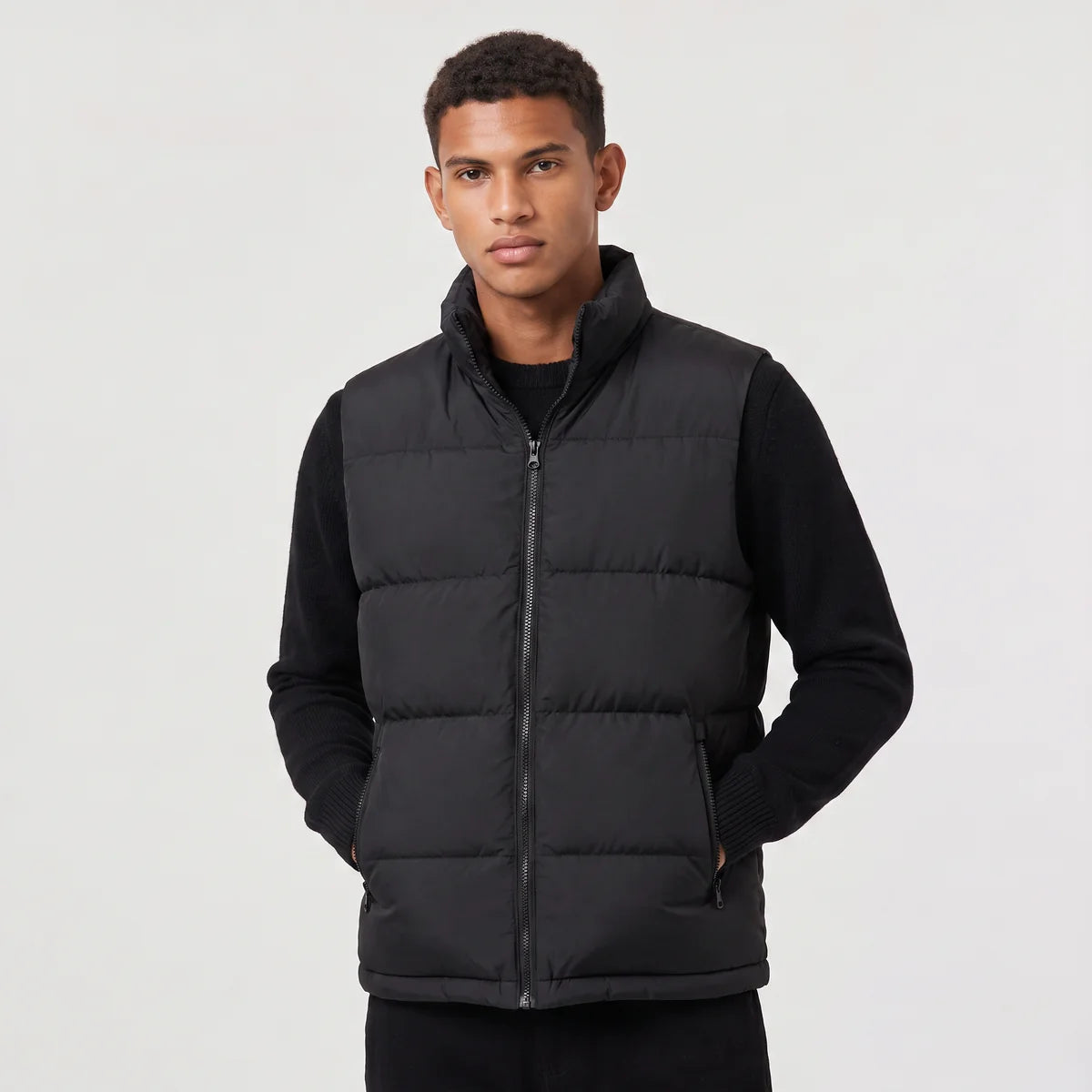 Men's Quilted Puffer Vest – Stand Collar Zip-Up Winter Vest | Nero & Luya
