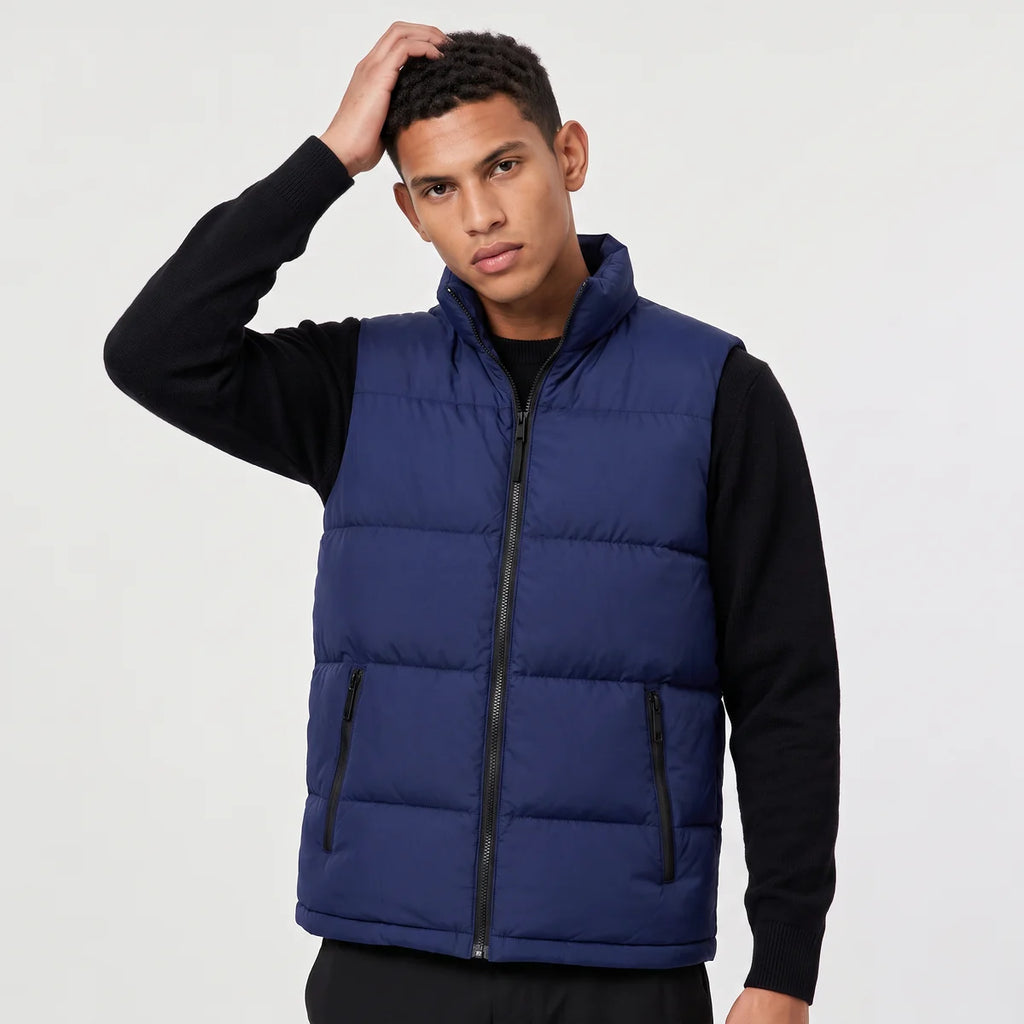 Men's Quilted Puffer Vest – Stand Collar Zip-Up Winter Vest | Nero & Luya