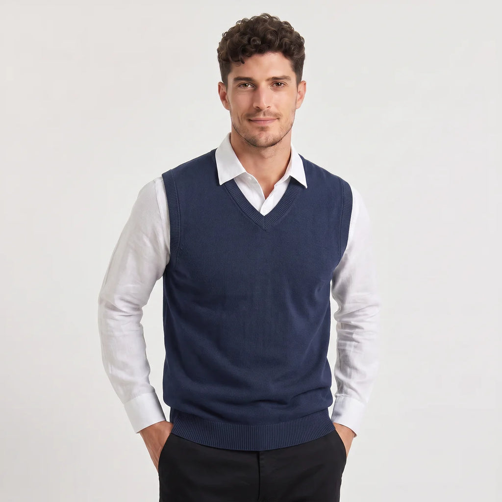 Men's Sleeveless Sweater Vest – V-Neck Knit Pullover Vest | Nero & Luya