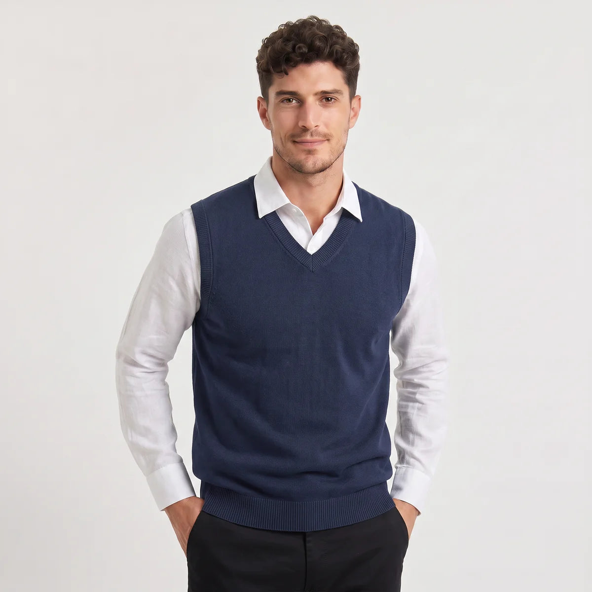 Men's Sleeveless Sweater Vest – V-Neck Knit Pullover Vest | Nero & Luya