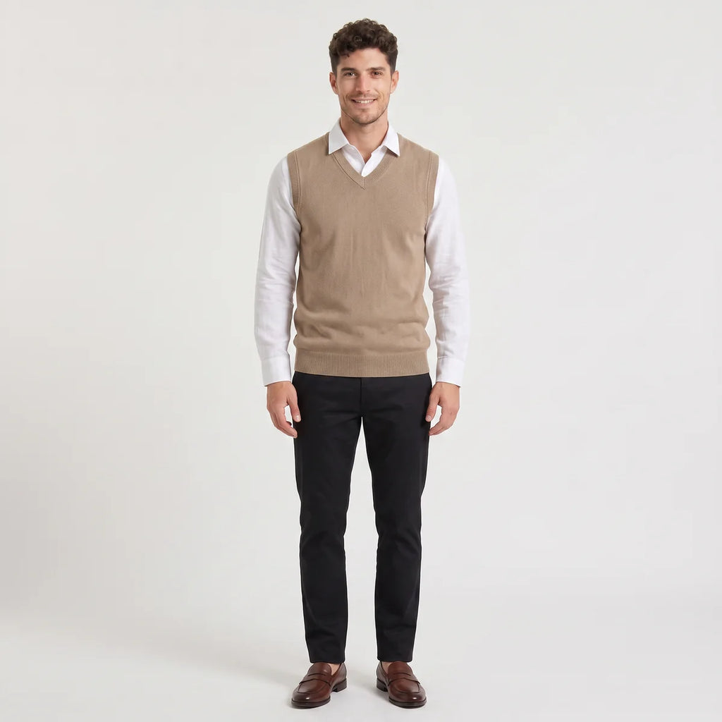 Men's Sleeveless Sweater Vest – V-Neck Knit Pullover Vest | Nero & Luya
