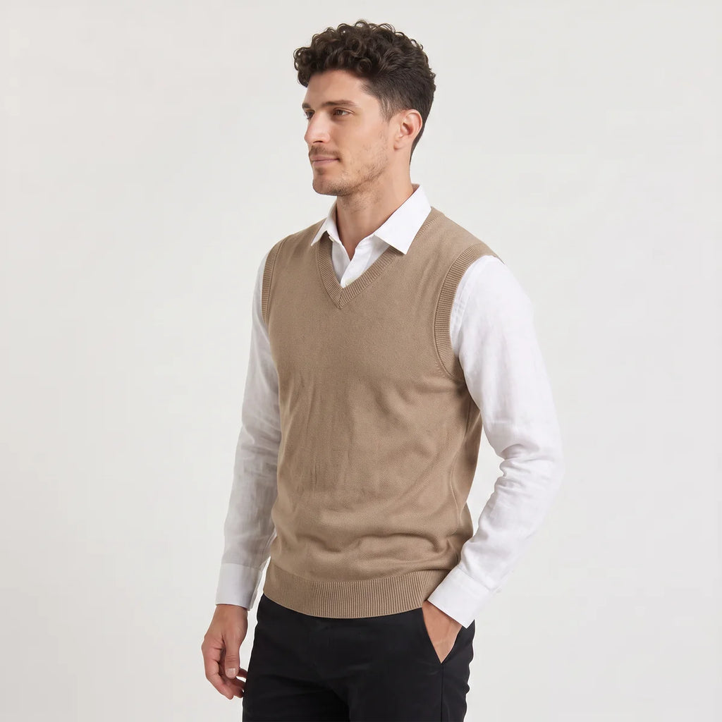Men's Sleeveless Sweater Vest – V-Neck Knit Pullover Vest | Nero & Luya