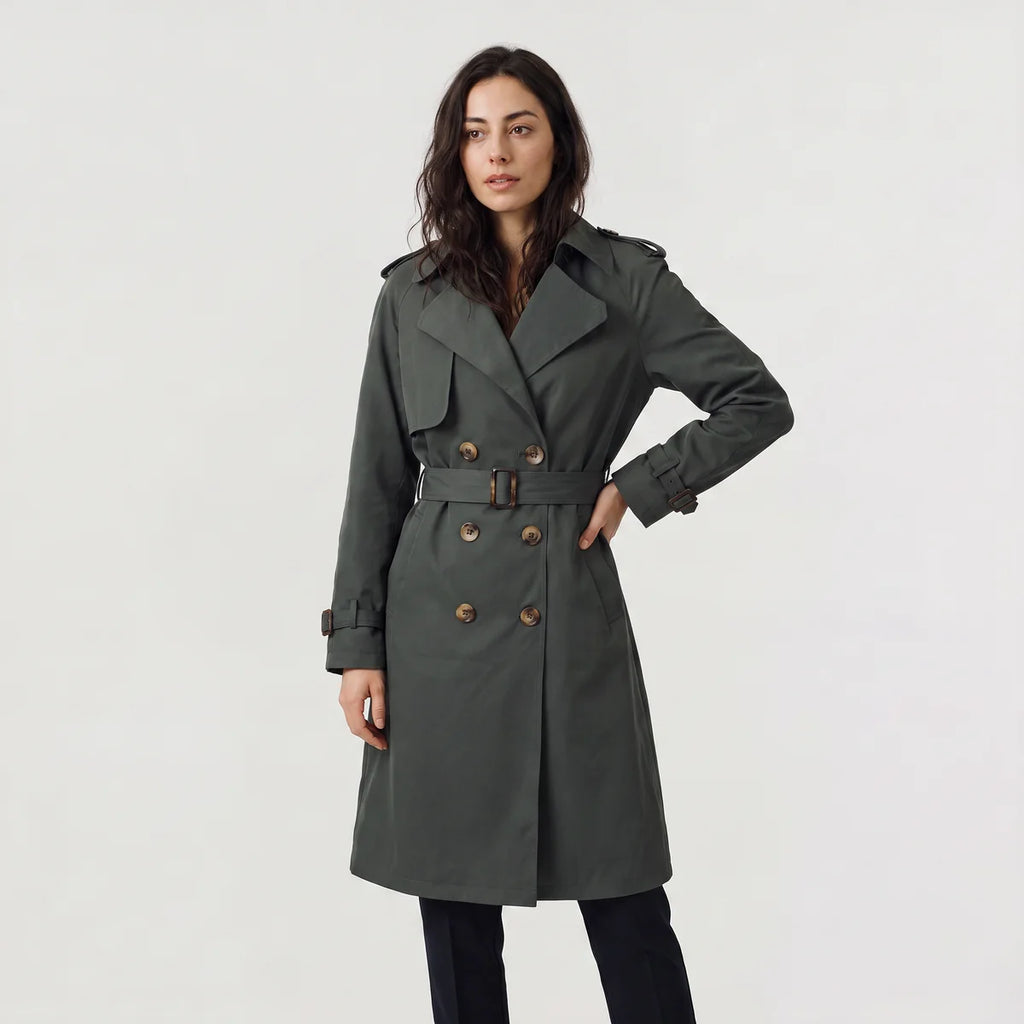 Women's Double-Breasted Belted Trench Coat – Classic Knee Length | Nero & Luya