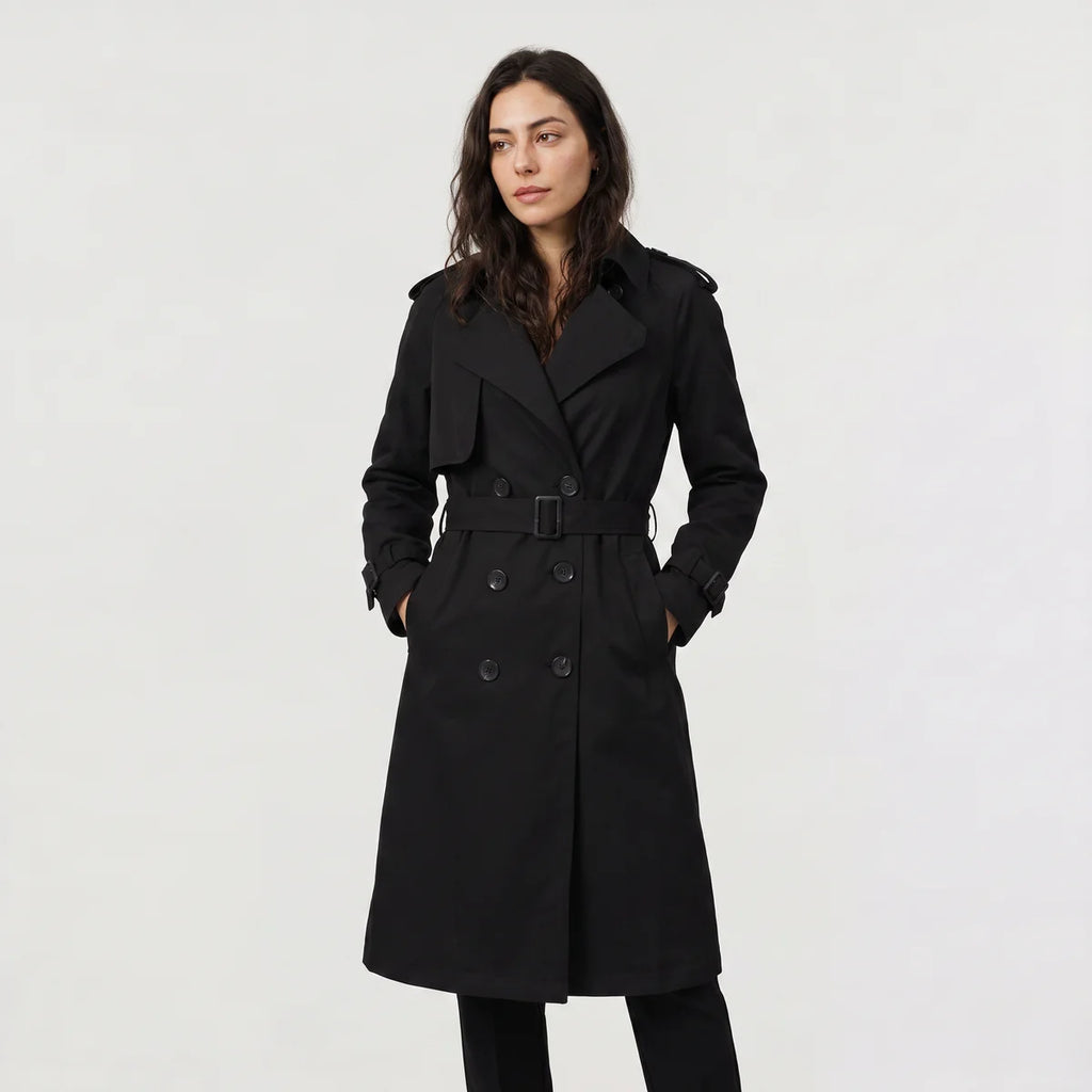 Women's Double-Breasted Belted Trench Coat – Classic Knee Length | Nero & Luya