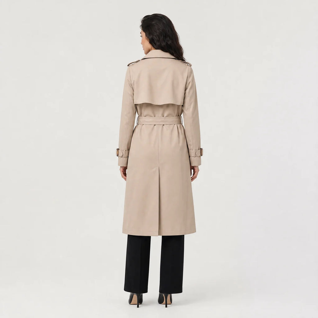 Women's Double-Breasted Belted Trench Coat – Classic Knee Length | Nero & Luya