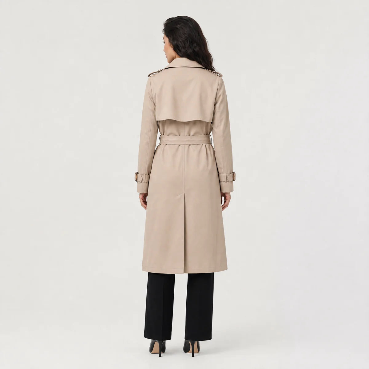 Women's Double-Breasted Belted Trench Coat – Classic Knee Length | Nero & Luya