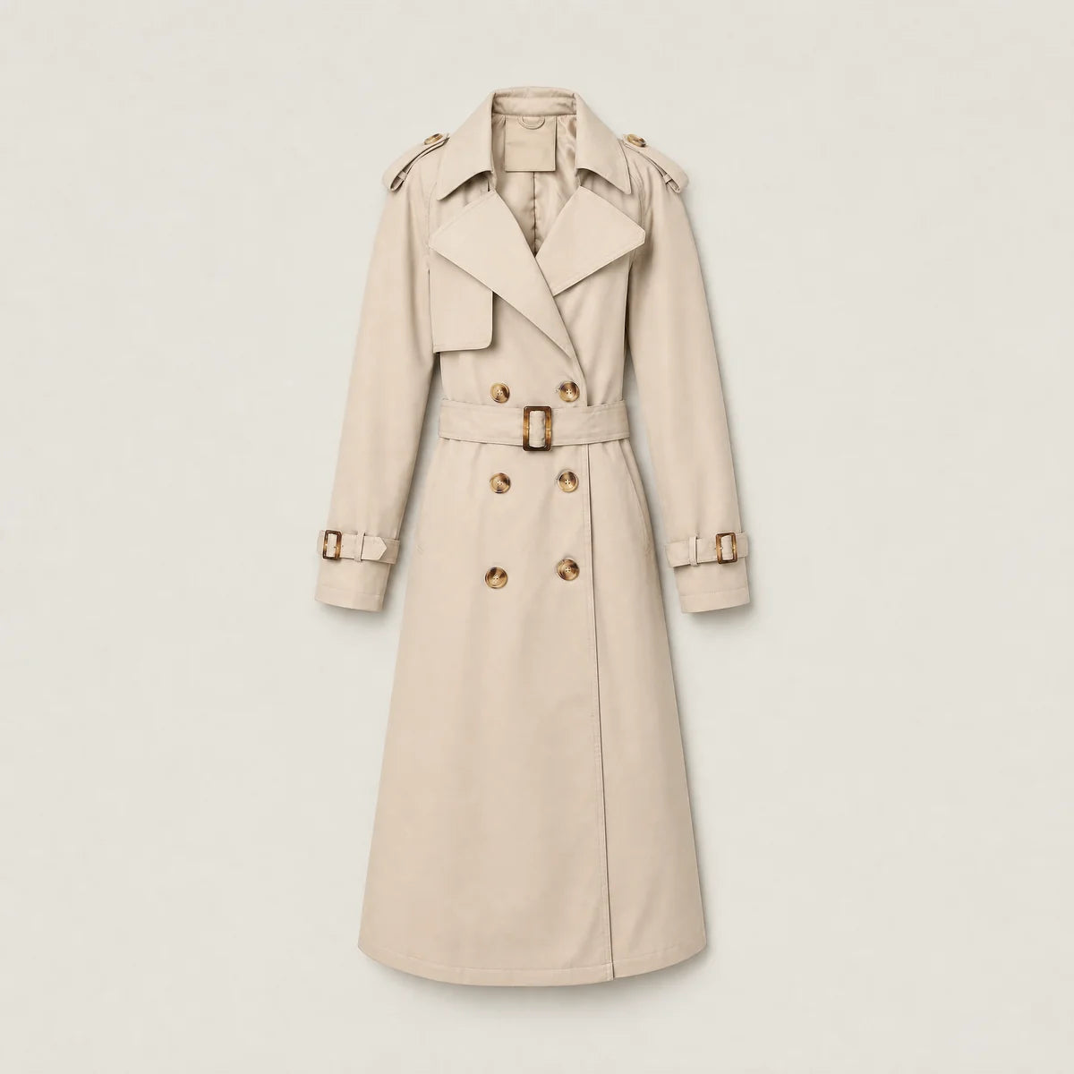 Women's Double-Breasted Belted Trench Coat – Classic Knee Length | Nero & Luya