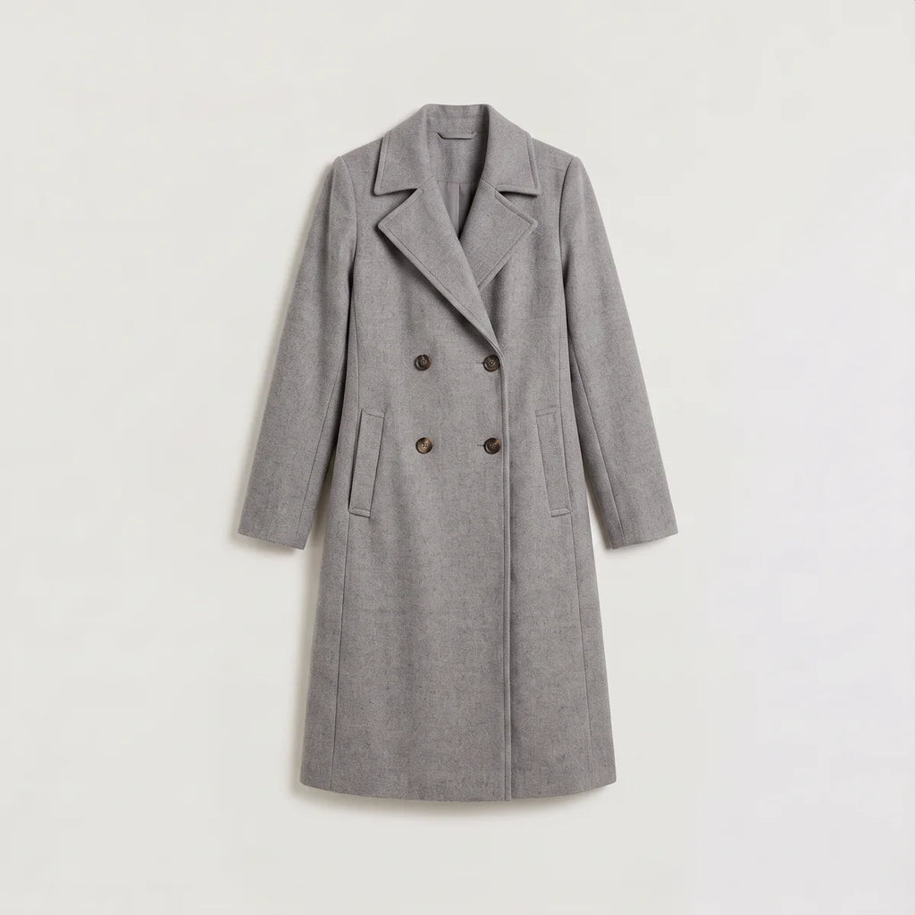 Women's Double-Breasted Tailored Long Coat – Notched Lapel | Nero & Luya