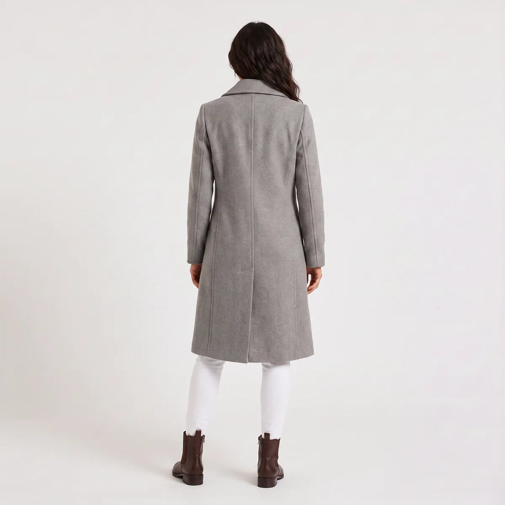 Women's Double-Breasted Tailored Long Coat – Notched Lapel | Nero & Luya