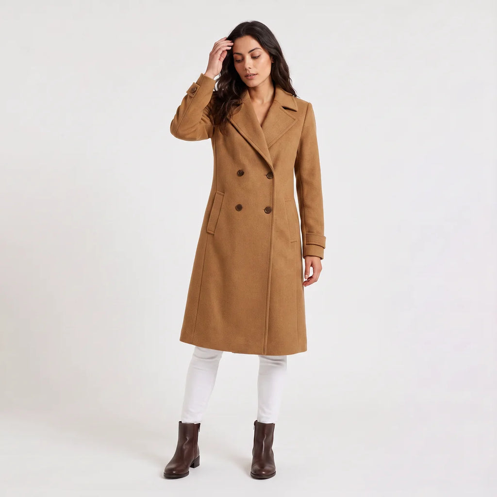 Women's Double-Breasted Tailored Long Coat – Notched Lapel | Nero & Luya