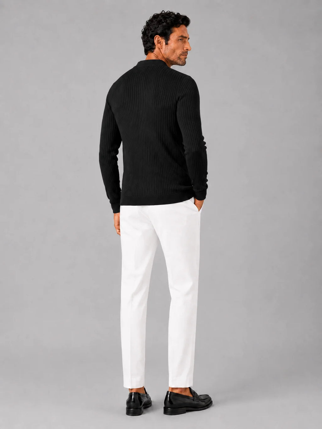 Men's Ribbed Knit Henley Sweater – Long Sleeve Collarless Polo | Nero & Luya