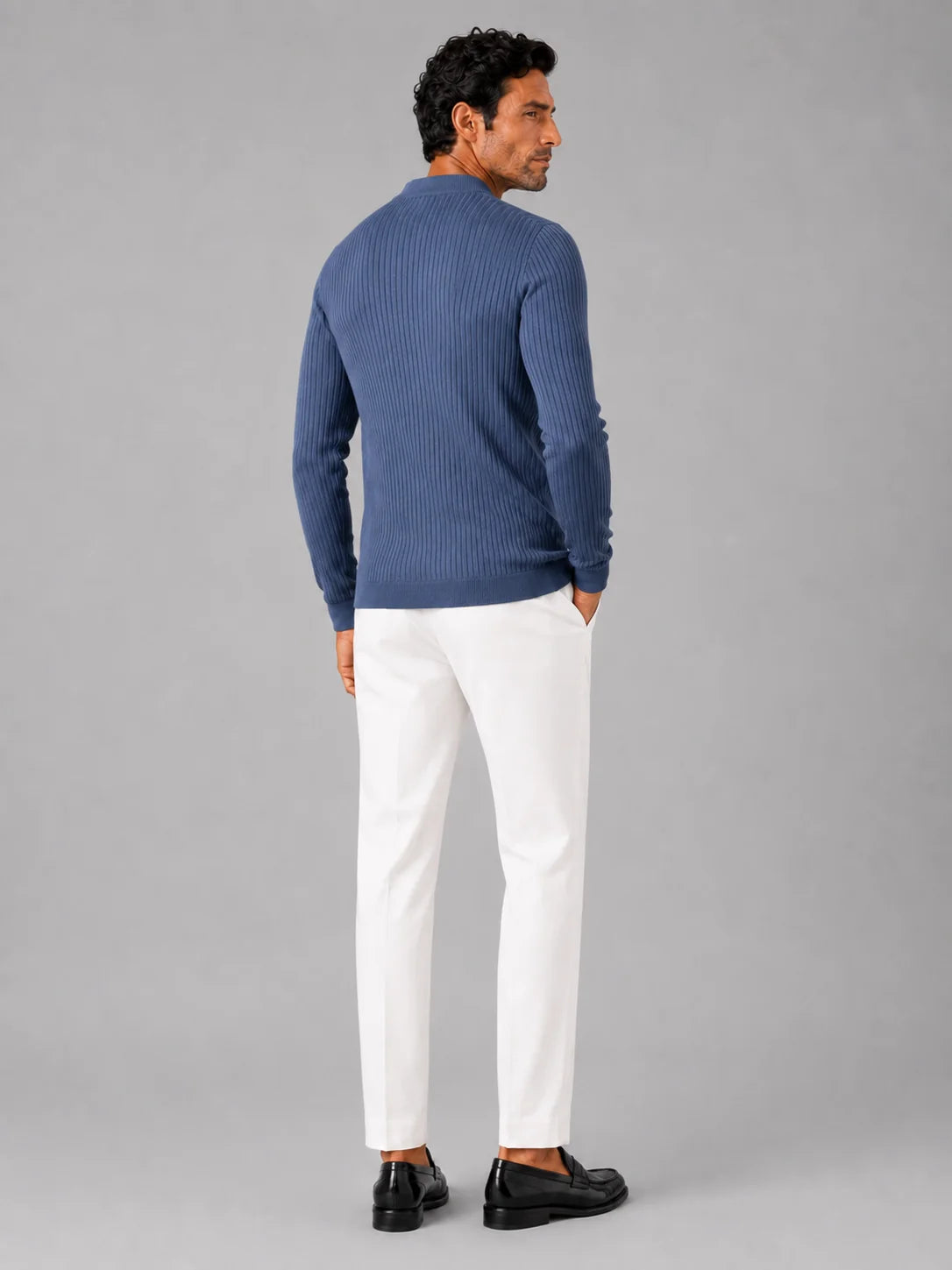 Men's Ribbed Knit Henley Sweater – Long Sleeve Collarless Polo | Nero & Luya
