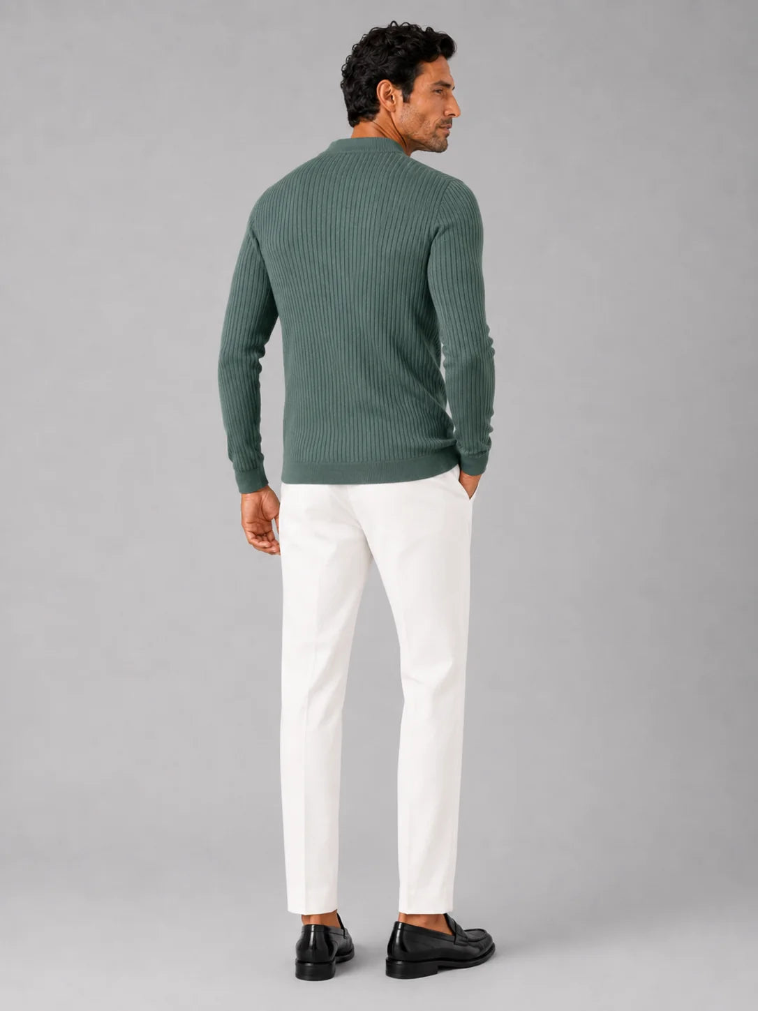 Men's Ribbed Knit Henley Sweater – Long Sleeve Collarless Polo | Nero & Luya