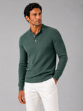 Men's Ribbed Knit Henley Sweater – Long Sleeve Collarless Polo | Nero & Luya