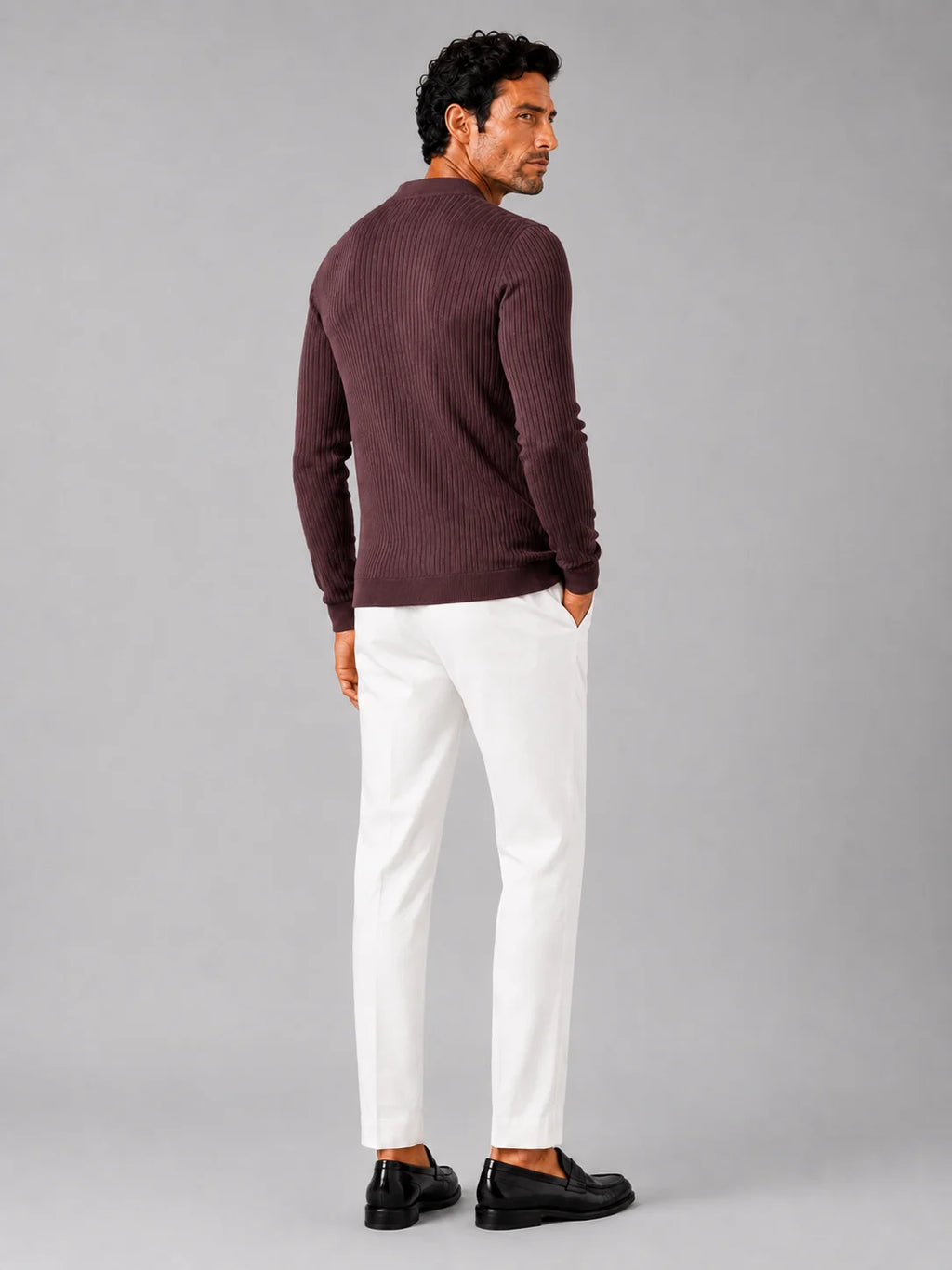 Men's Ribbed Knit Henley Sweater – Long Sleeve Collarless Polo | Nero & Luya