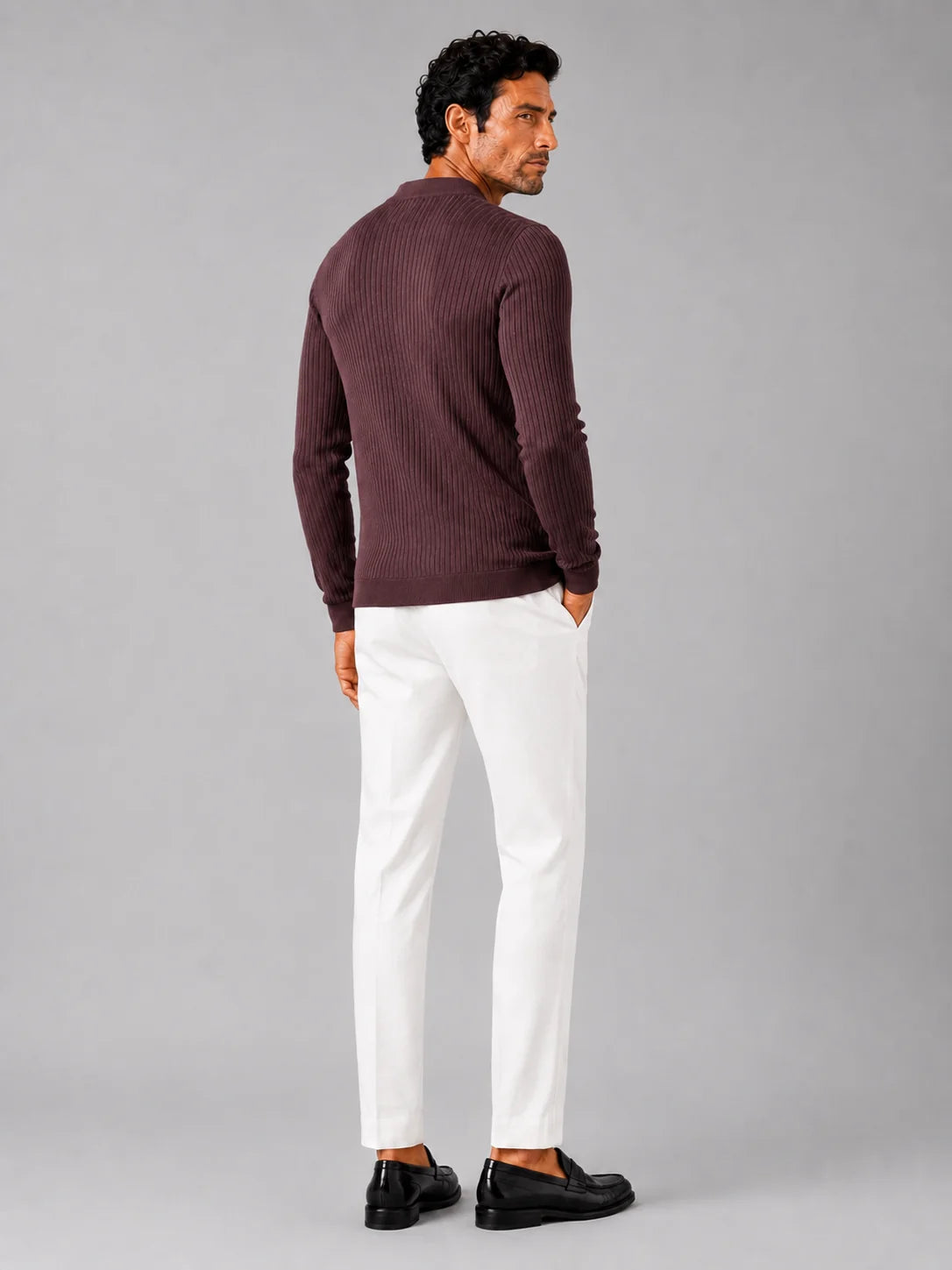 Men's Ribbed Knit Henley Sweater – Long Sleeve Collarless Polo | Nero & Luya