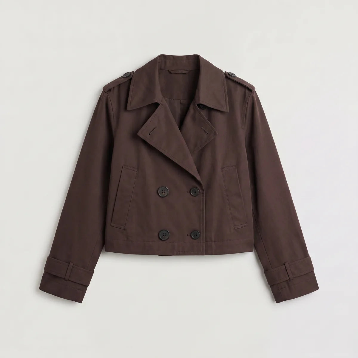 Women's Cropped Double-Breasted Trench Jacket – Epaulettes & Wide Lapel | Nero & Luya