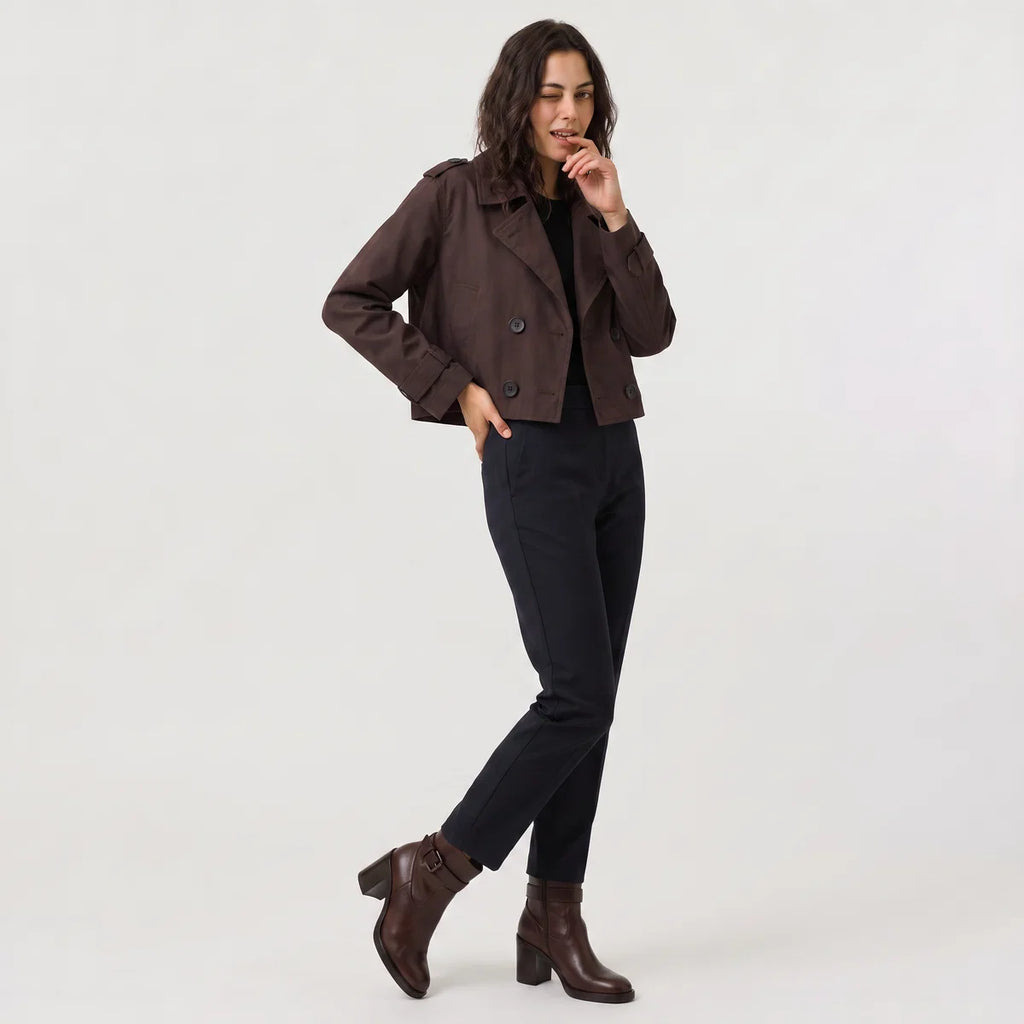 Women's Cropped Double-Breasted Trench Jacket – Epaulettes & Wide Lapel | Nero & Luya
