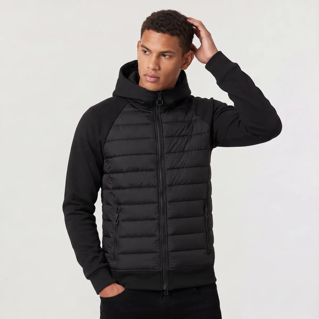 Men's Hooded Puffer Jacket – Hybrid Quilted Jacket with Knit Sleeves | Nero & Luya
