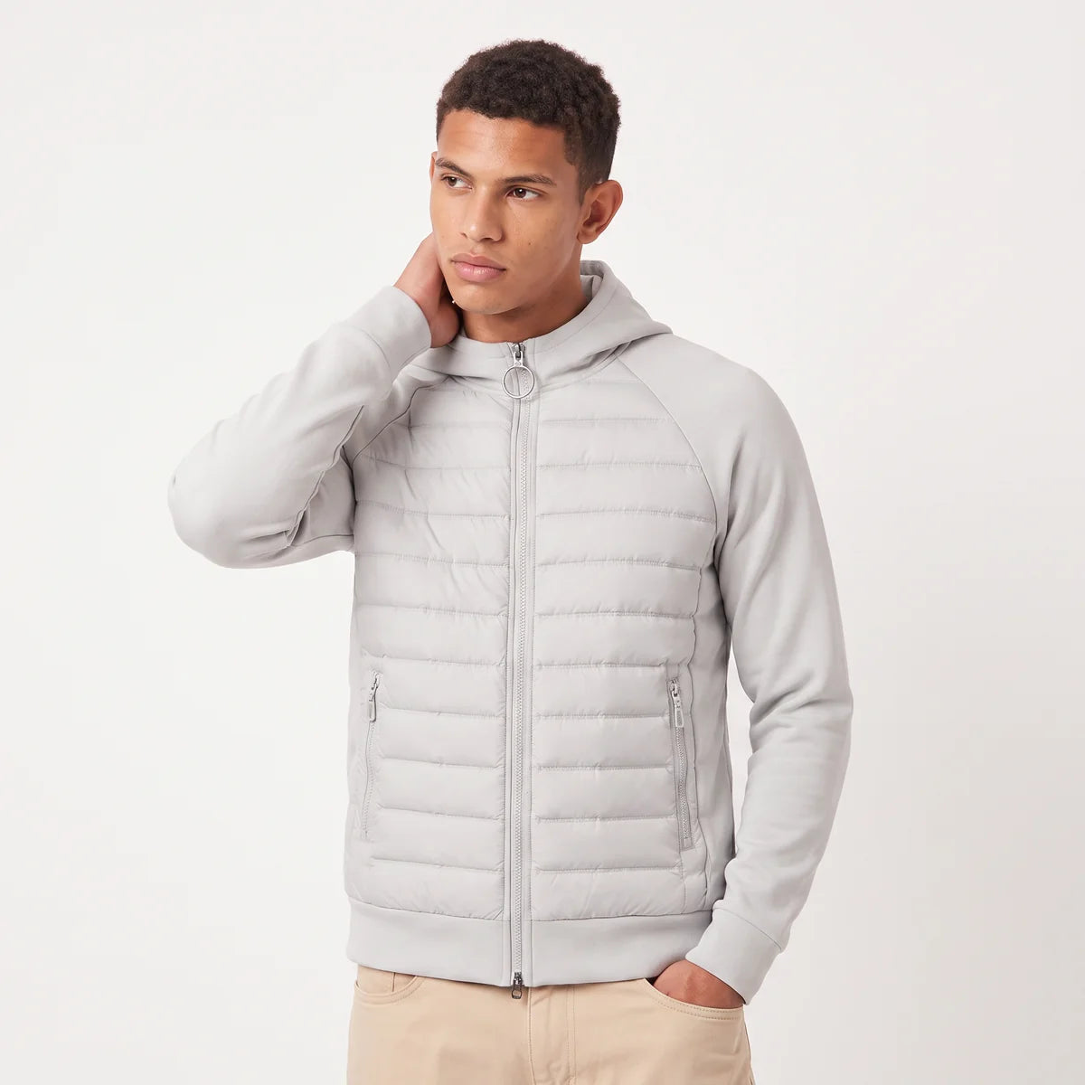 Men's Hooded Puffer Jacket – Hybrid Quilted Jacket with Knit Sleeves | Nero & Luya