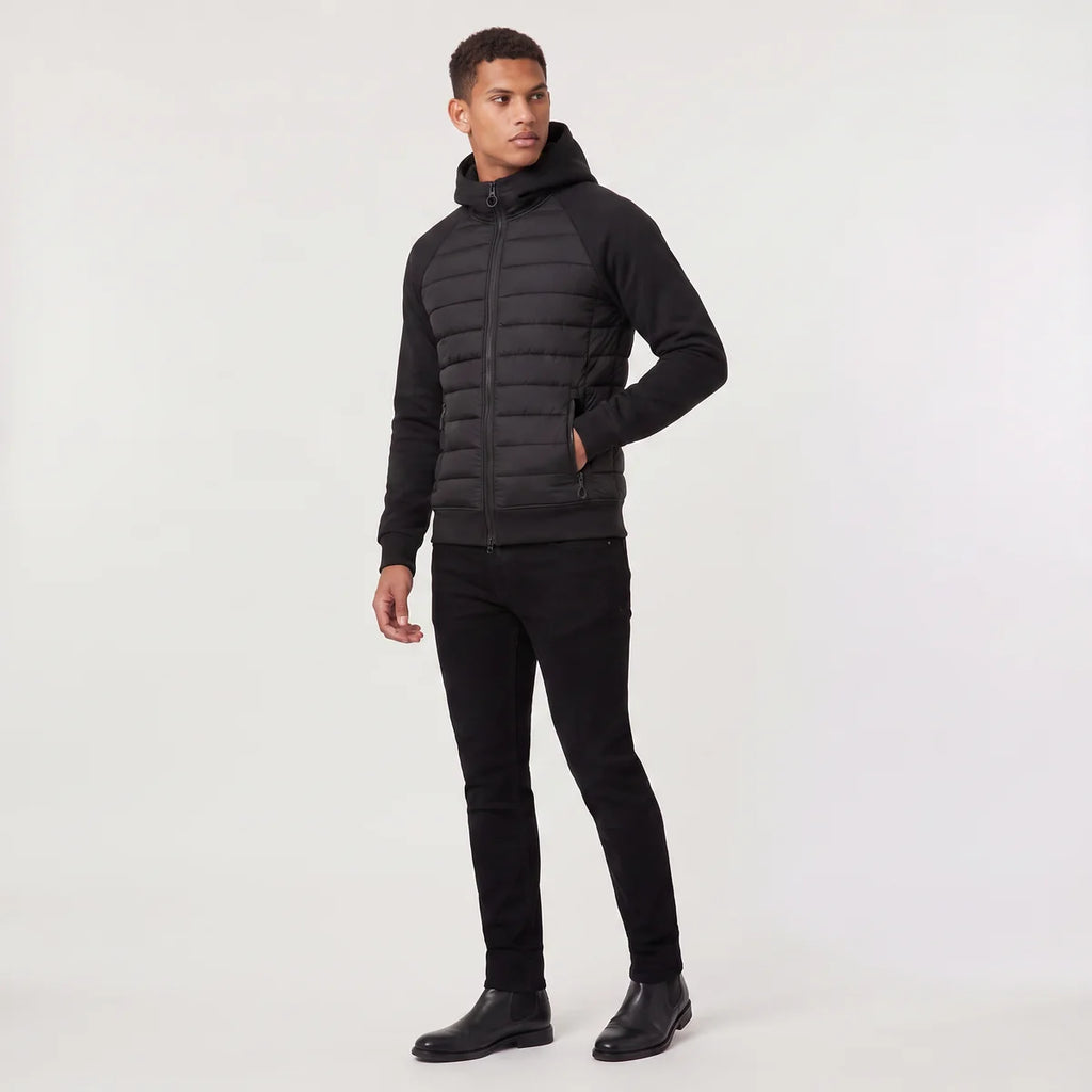 Men's Hooded Puffer Jacket – Hybrid Quilted Jacket with Knit Sleeves | Nero & Luya