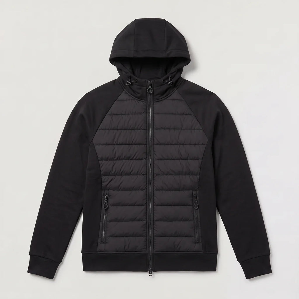 Men's Hooded Puffer Jacket – Hybrid Quilted Jacket with Knit Sleeves | Nero & Luya