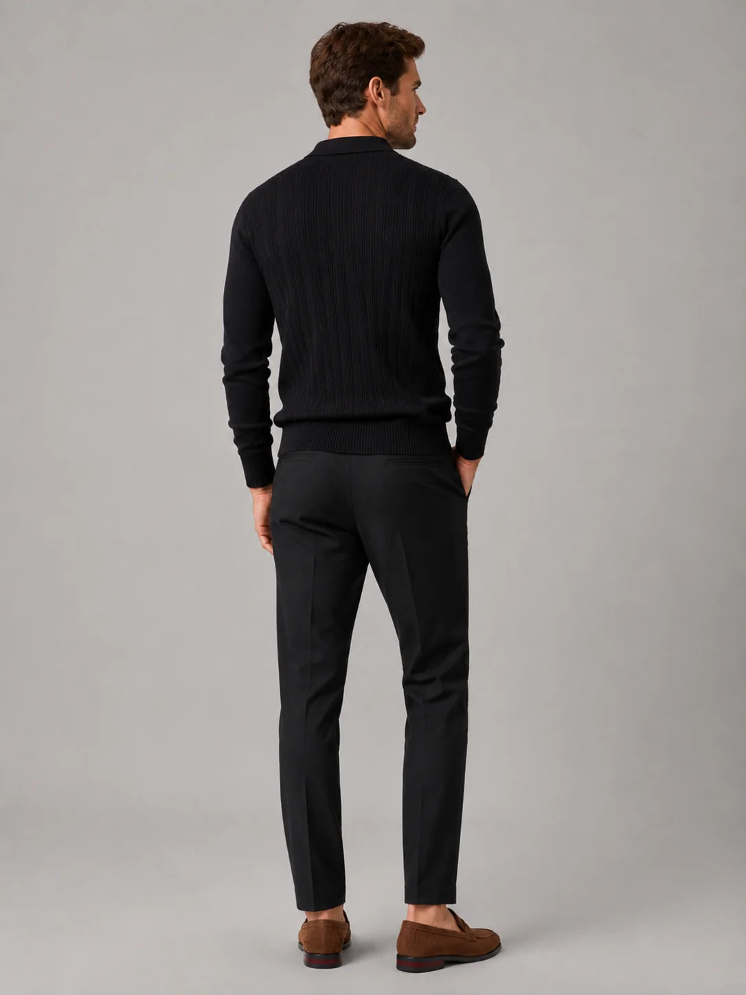 Men's Long Sleeve Knit Polo – Slim Fit Quarter Zip Polo Shirt | Nero & Luya