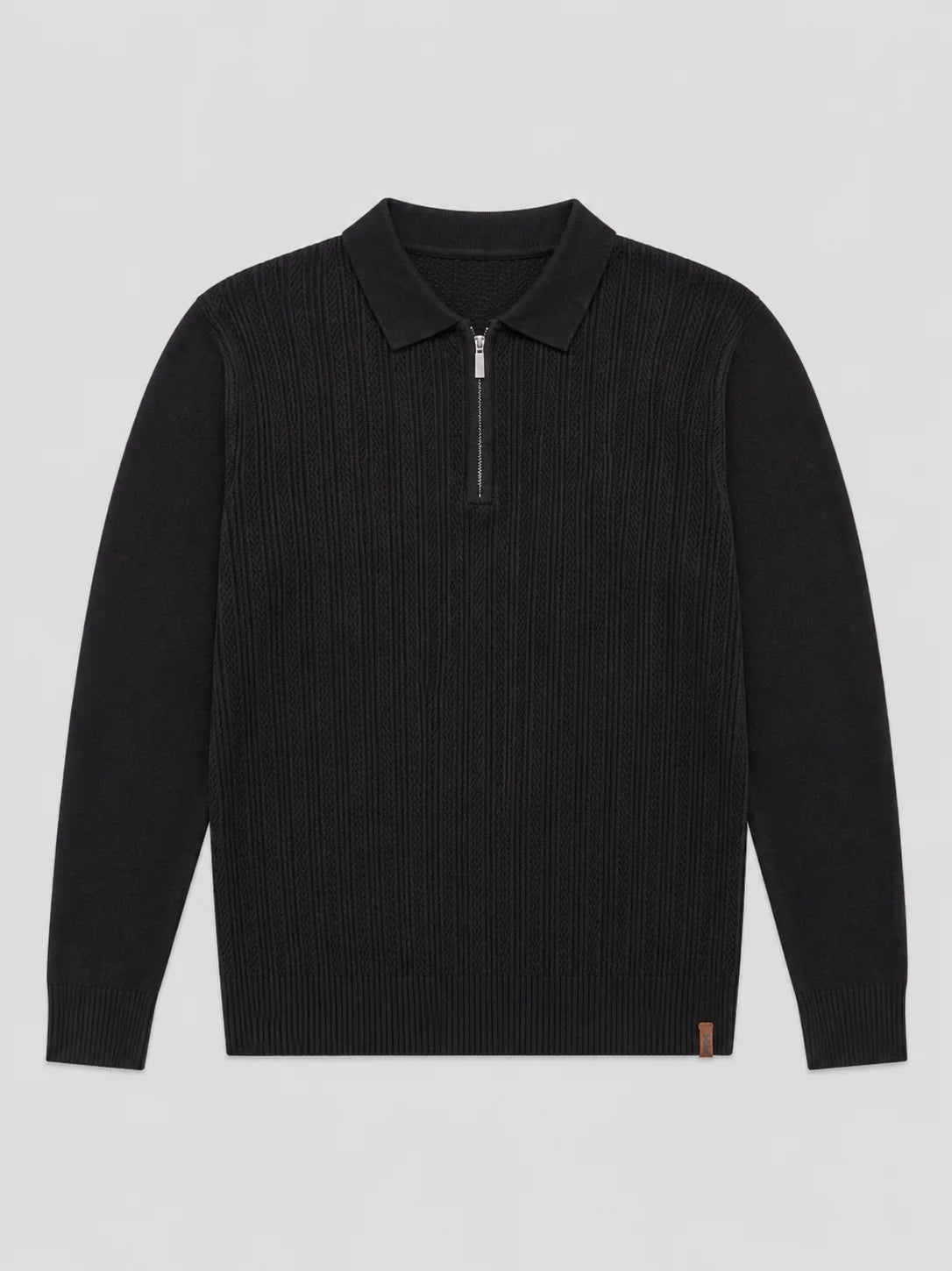Men's Long Sleeve Knit Polo – Slim Fit Quarter Zip Polo Shirt | Nero & Luya