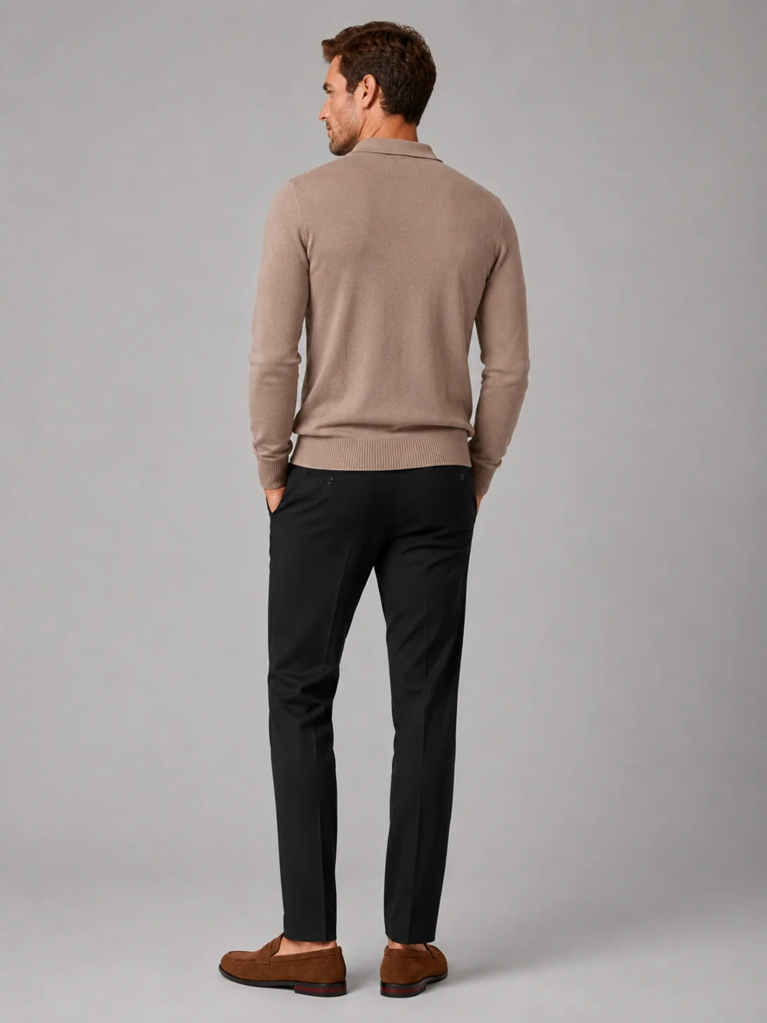 Men's Long Sleeve Knit Polo – Slim Fit Quarter Zip Polo Shirt | Nero & Luya