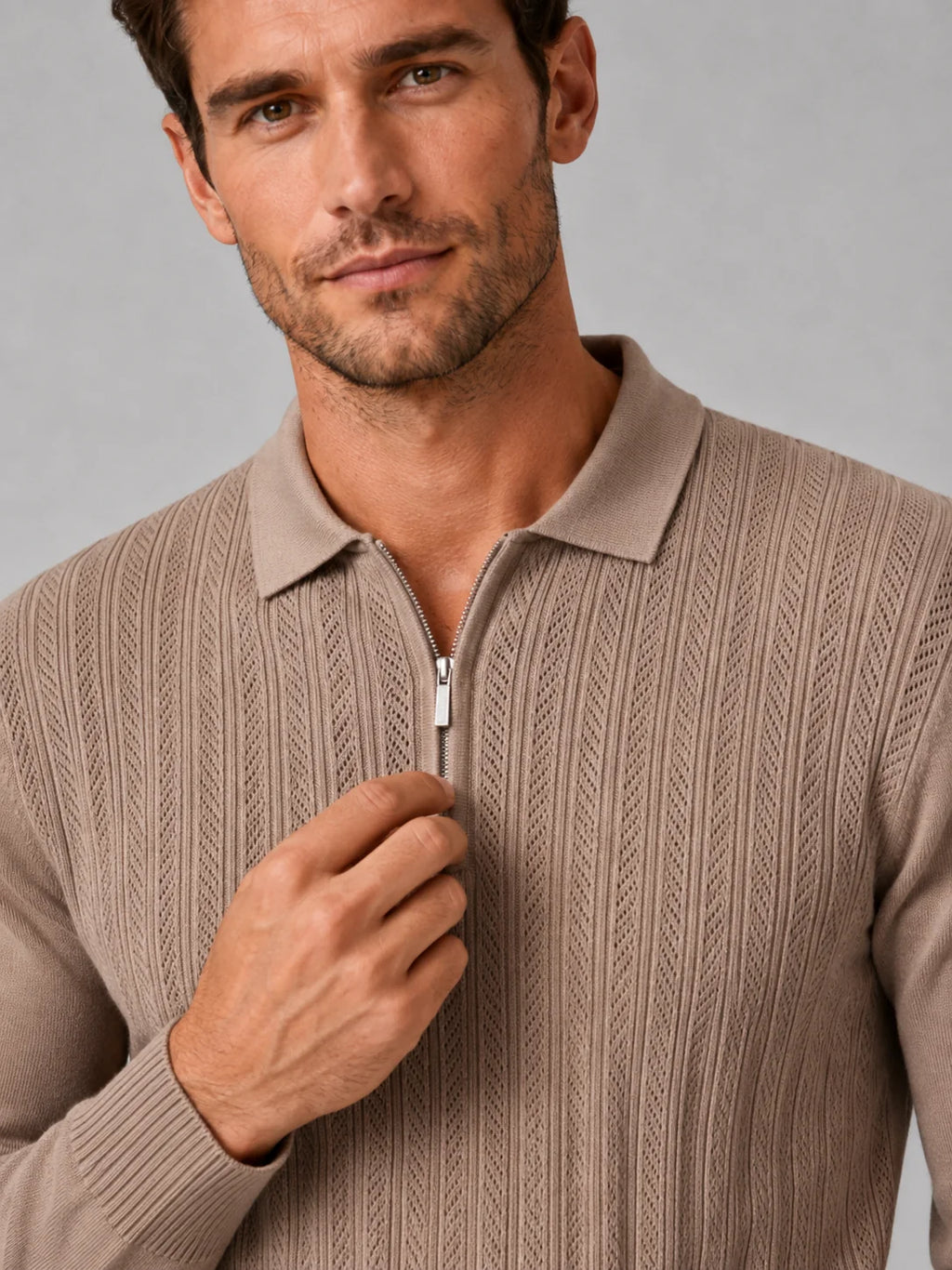 Men's Long Sleeve Knit Polo – Slim Fit Quarter Zip Polo Shirt | Nero & Luya