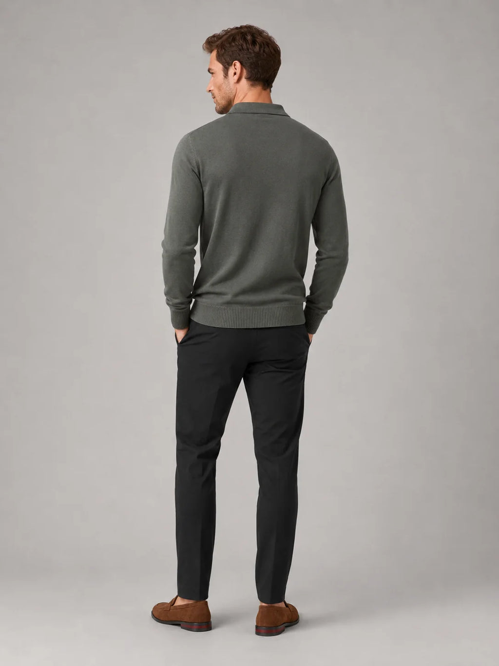 Men's Long Sleeve Knit Polo – Slim Fit Quarter Zip Polo Shirt | Nero & Luya