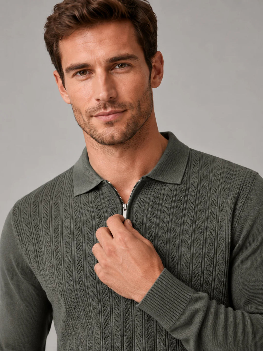Men's Long Sleeve Knit Polo – Slim Fit Quarter Zip Polo Shirt | Nero & Luya