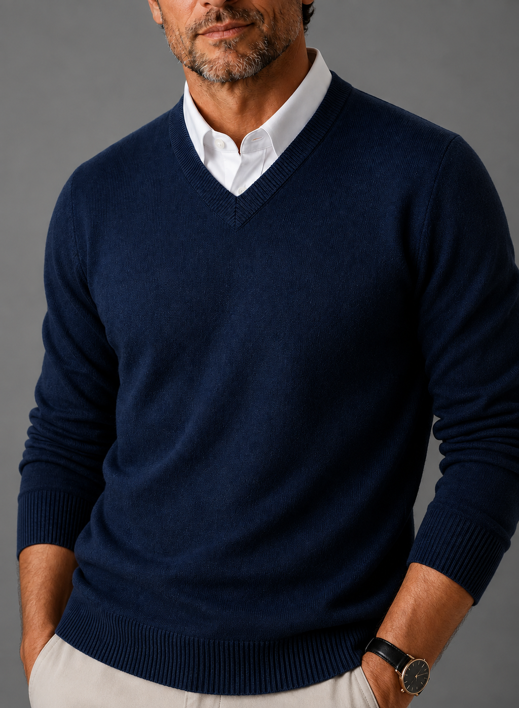 Men's V-Neck Knit Sweater – Classic Fine-Knit Pullover | Nero & Luya