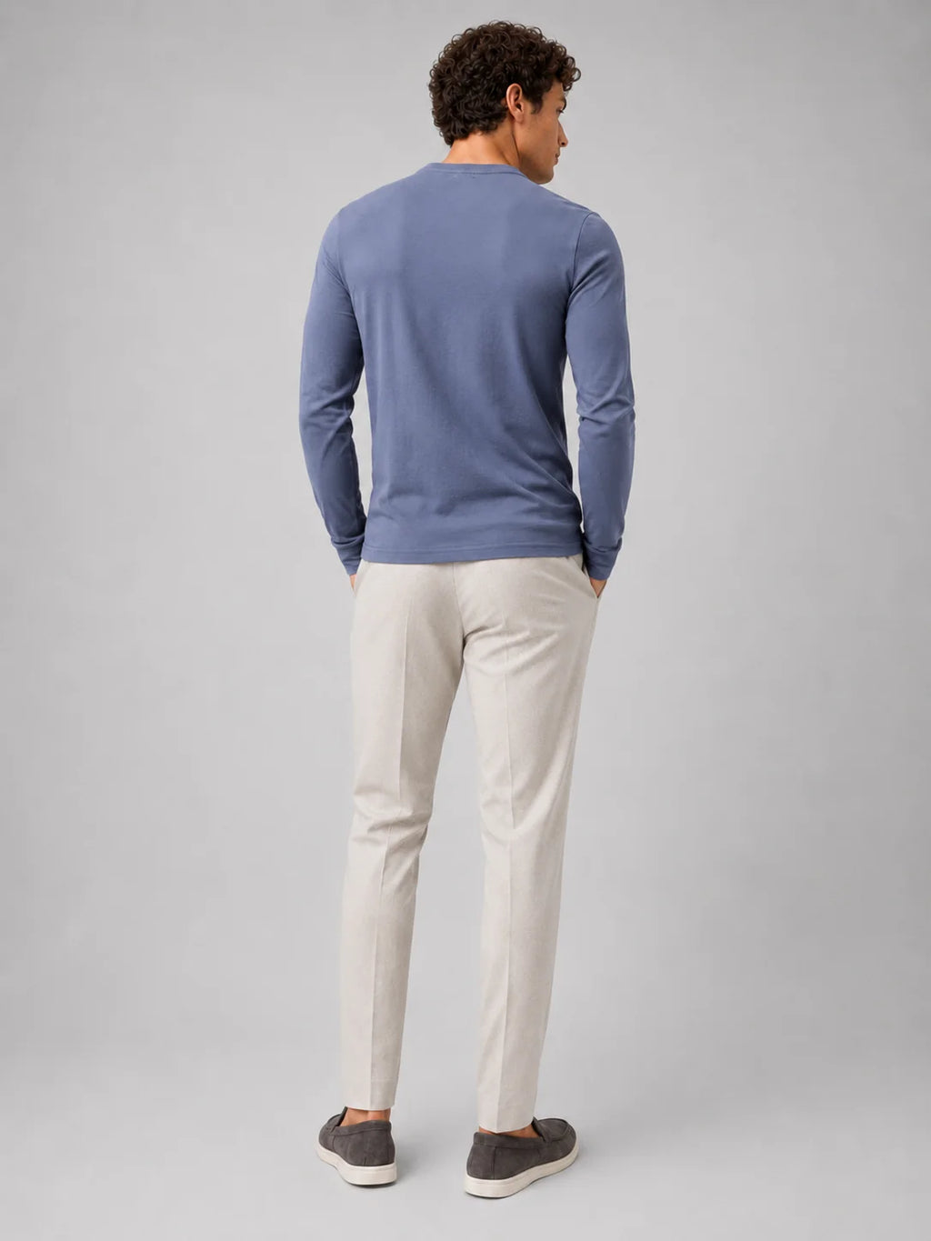 Men's Cotton Long Sleeve T-Shirt – Fitted Crew Neck Basic Tee | Nero & Luya