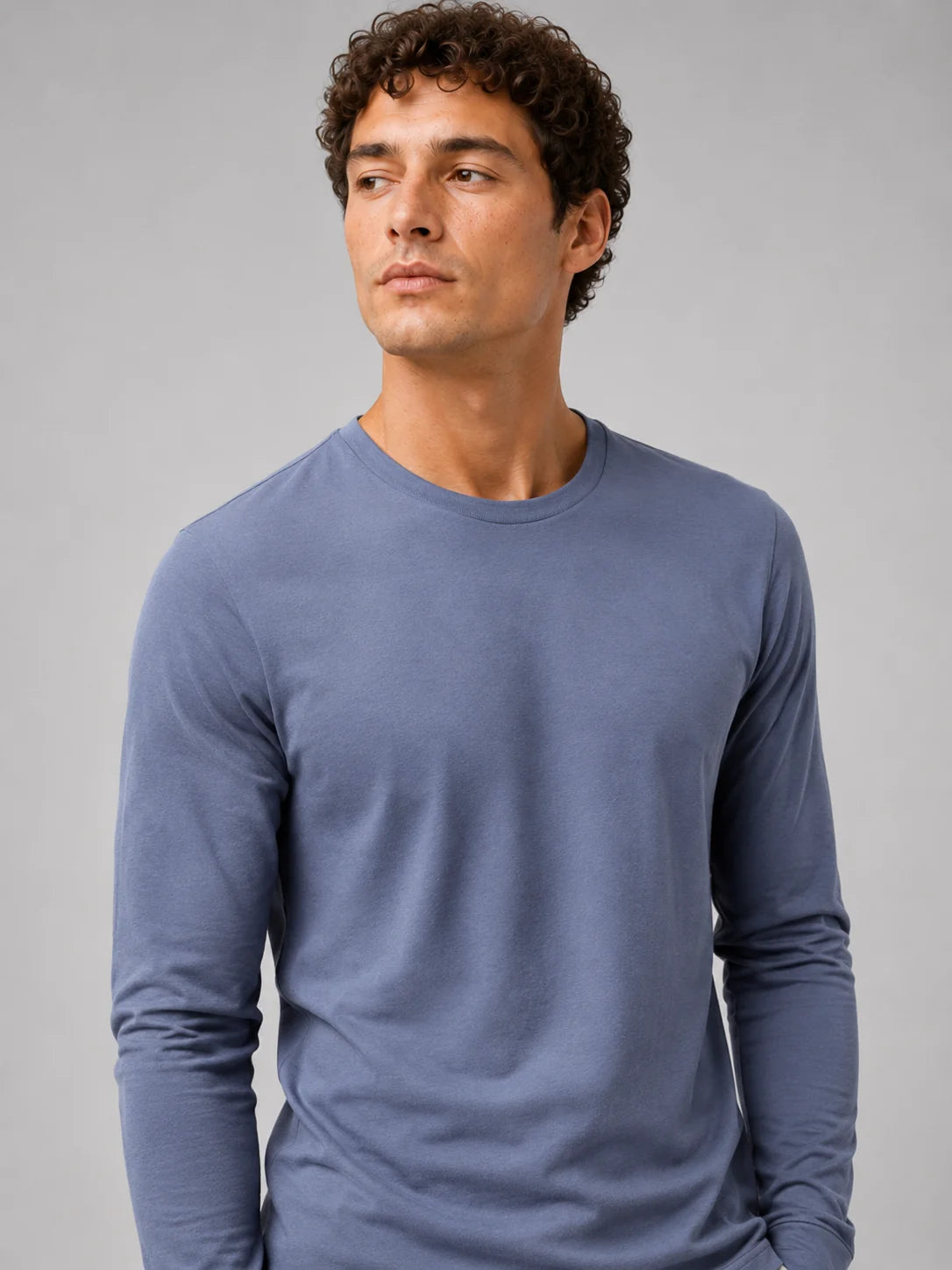 Men's Cotton Long Sleeve T-Shirt – Fitted Crew Neck Basic Tee | Nero & Luya