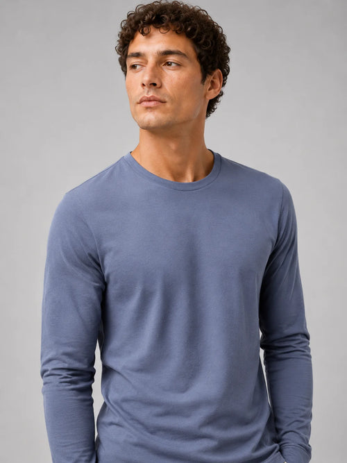 Men's Cotton Long Sleeve T-Shirt – Fitted Crew Neck Basic Tee | Nero & Luya