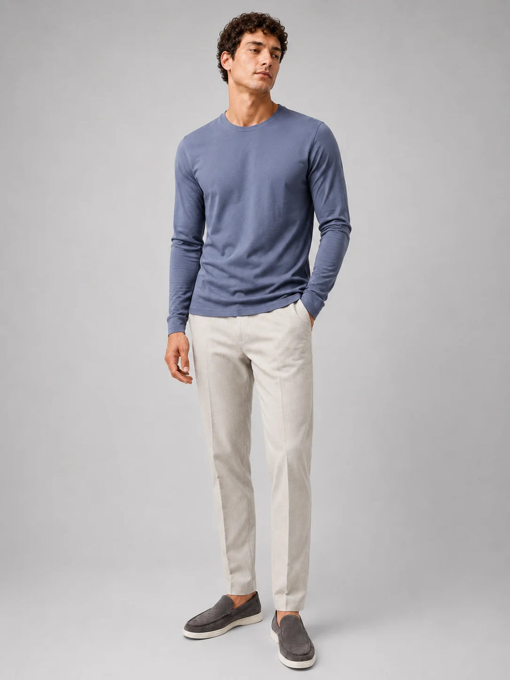 Men's Cotton Long Sleeve T-Shirt – Fitted Crew Neck Basic Tee | Nero & Luya