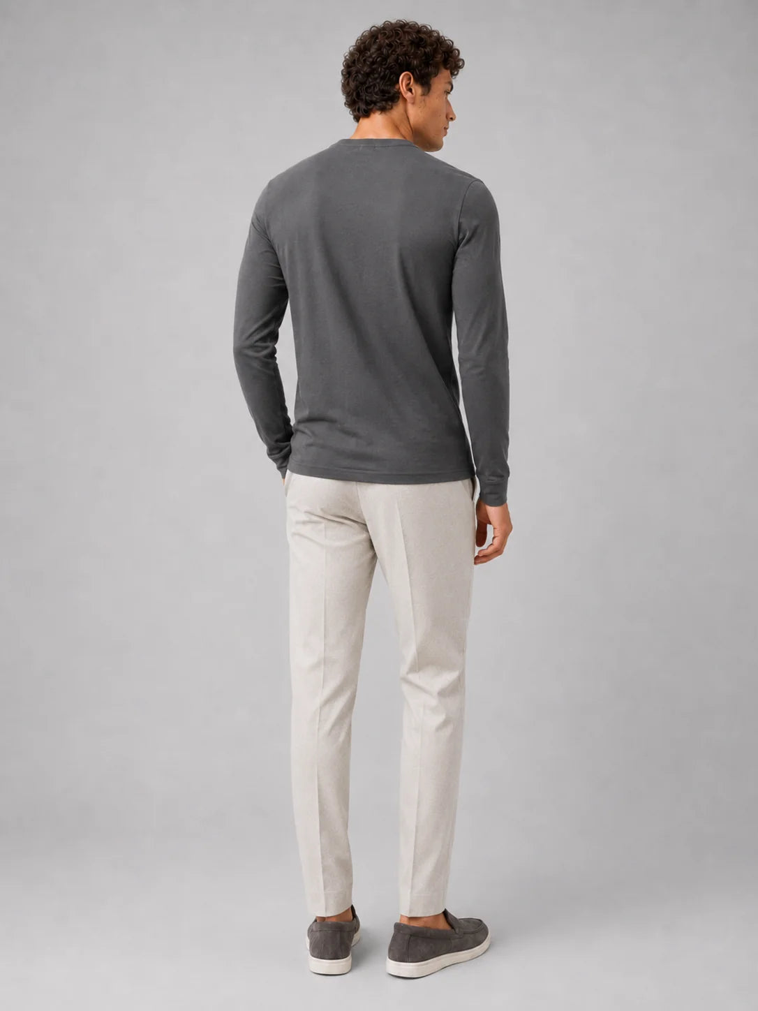Men's Cotton Long Sleeve T-Shirt – Fitted Crew Neck Basic Tee | Nero & Luya