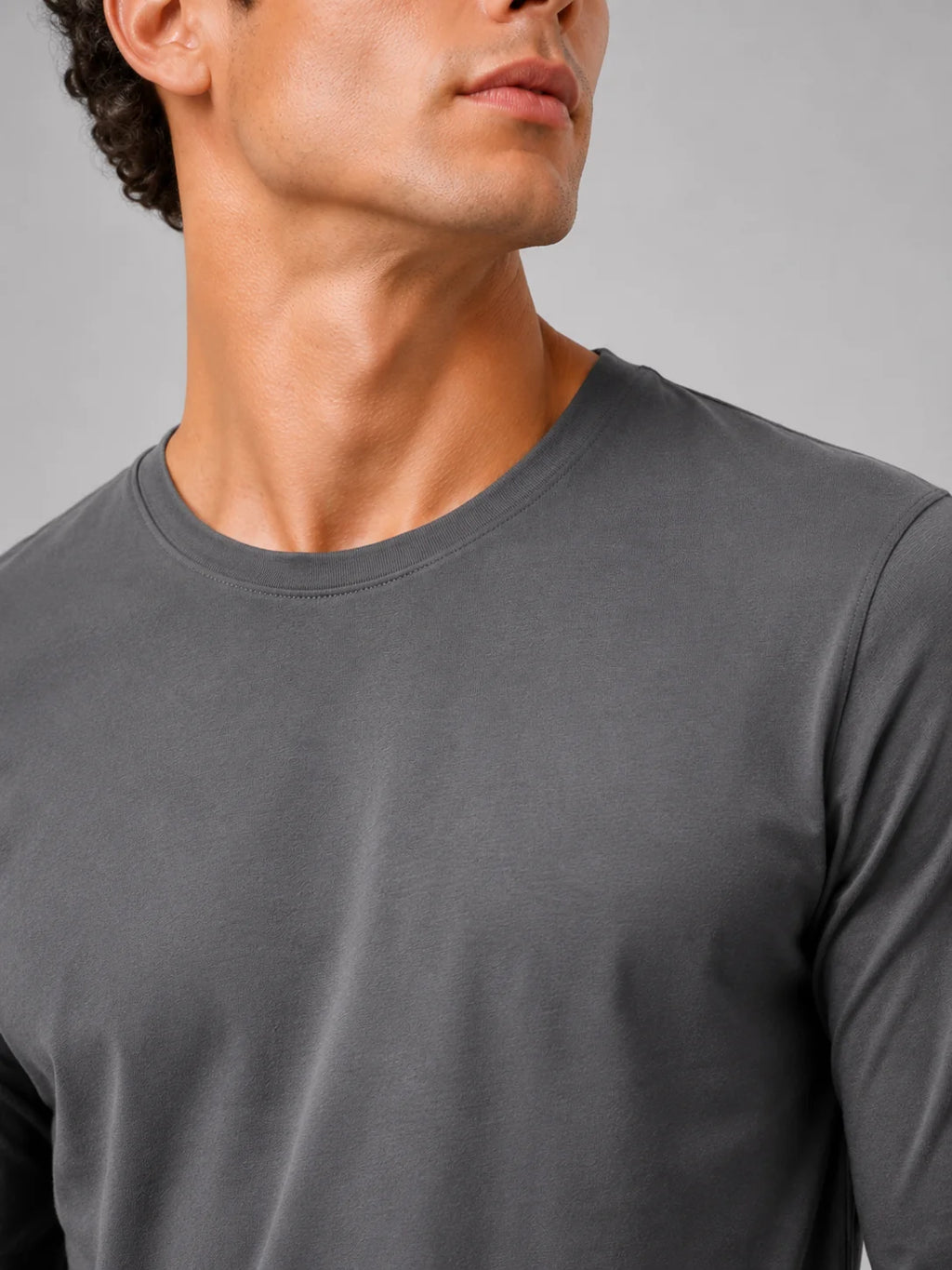 Men's Cotton Long Sleeve T-Shirt – Fitted Crew Neck Basic Tee | Nero & Luya