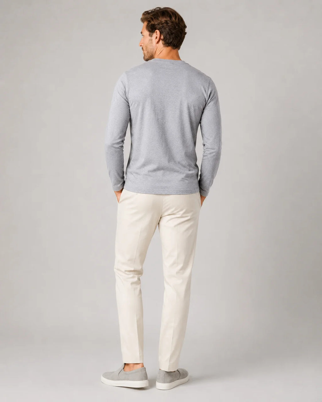 Men's Cotton Long Sleeve T-Shirt – Fitted Crew Neck Basic Tee | Nero & Luya
