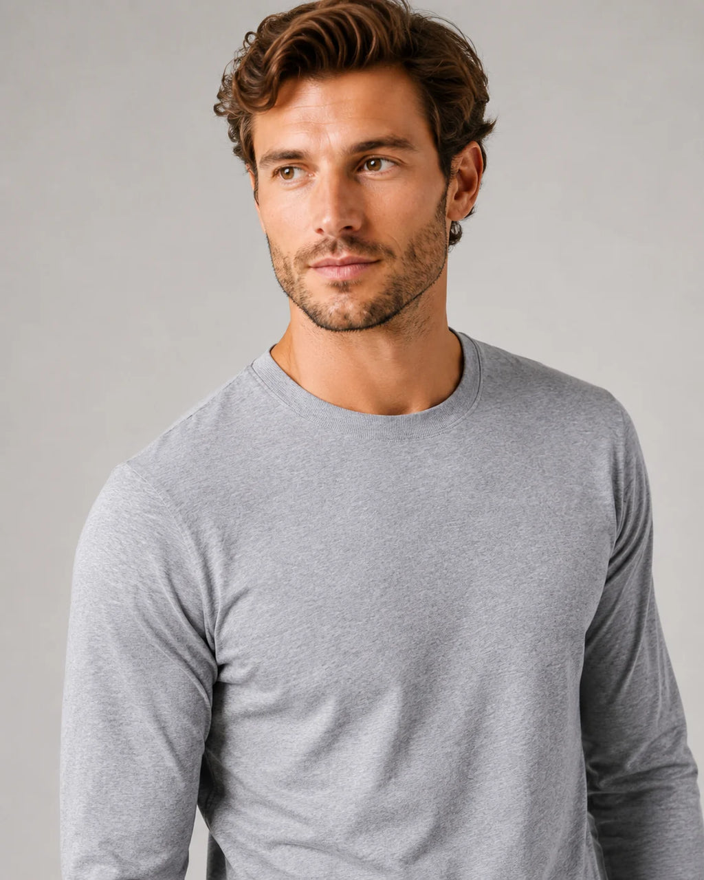 Men's Cotton Long Sleeve T-Shirt – Fitted Crew Neck Basic Tee | Nero & Luya