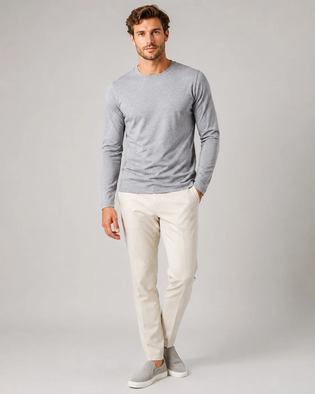 Men's Cotton Long Sleeve T-Shirt – Fitted Crew Neck Basic Tee | Nero & Luya