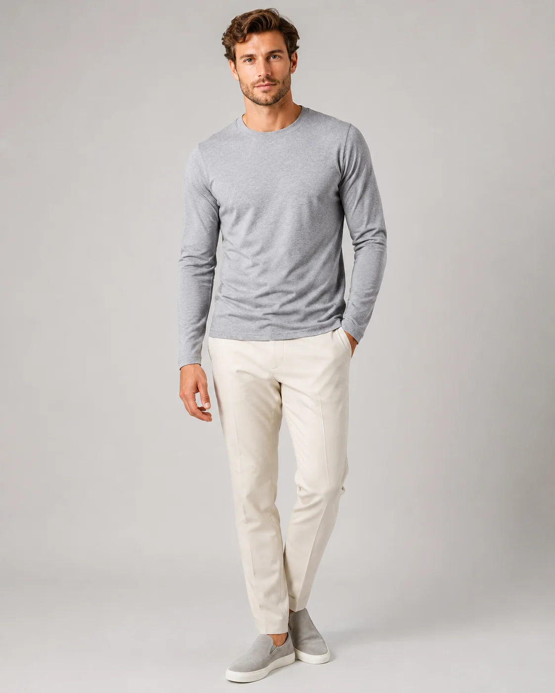 Men's Cotton Long Sleeve T-Shirt – Fitted Crew Neck Basic Tee | Nero & Luya